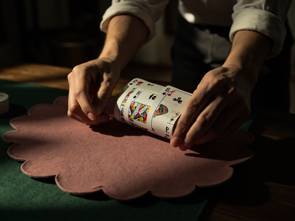 Hands constructing a sequence from a rummy hand on felt