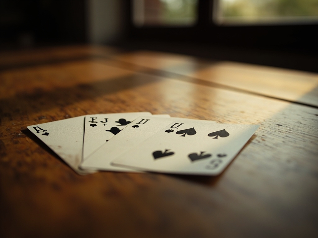 Three rummy deck types spread across a wooden table for format variants study